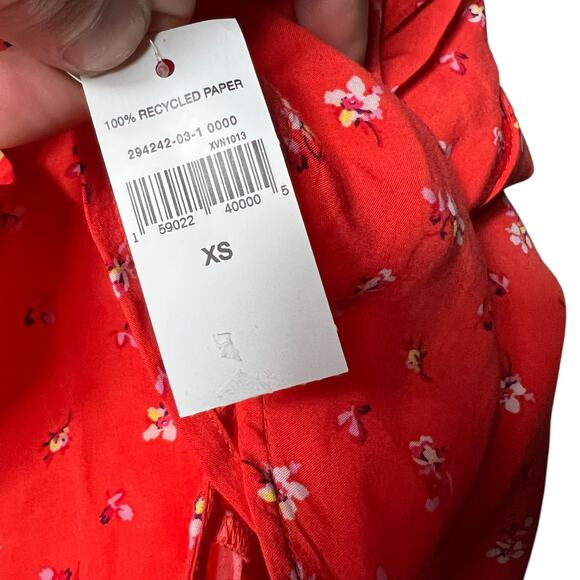 NWT GAP Red Floral Sleeveless Swing Dress Crisscross Back Summer XS Coral Mini - Picture 8 of 8